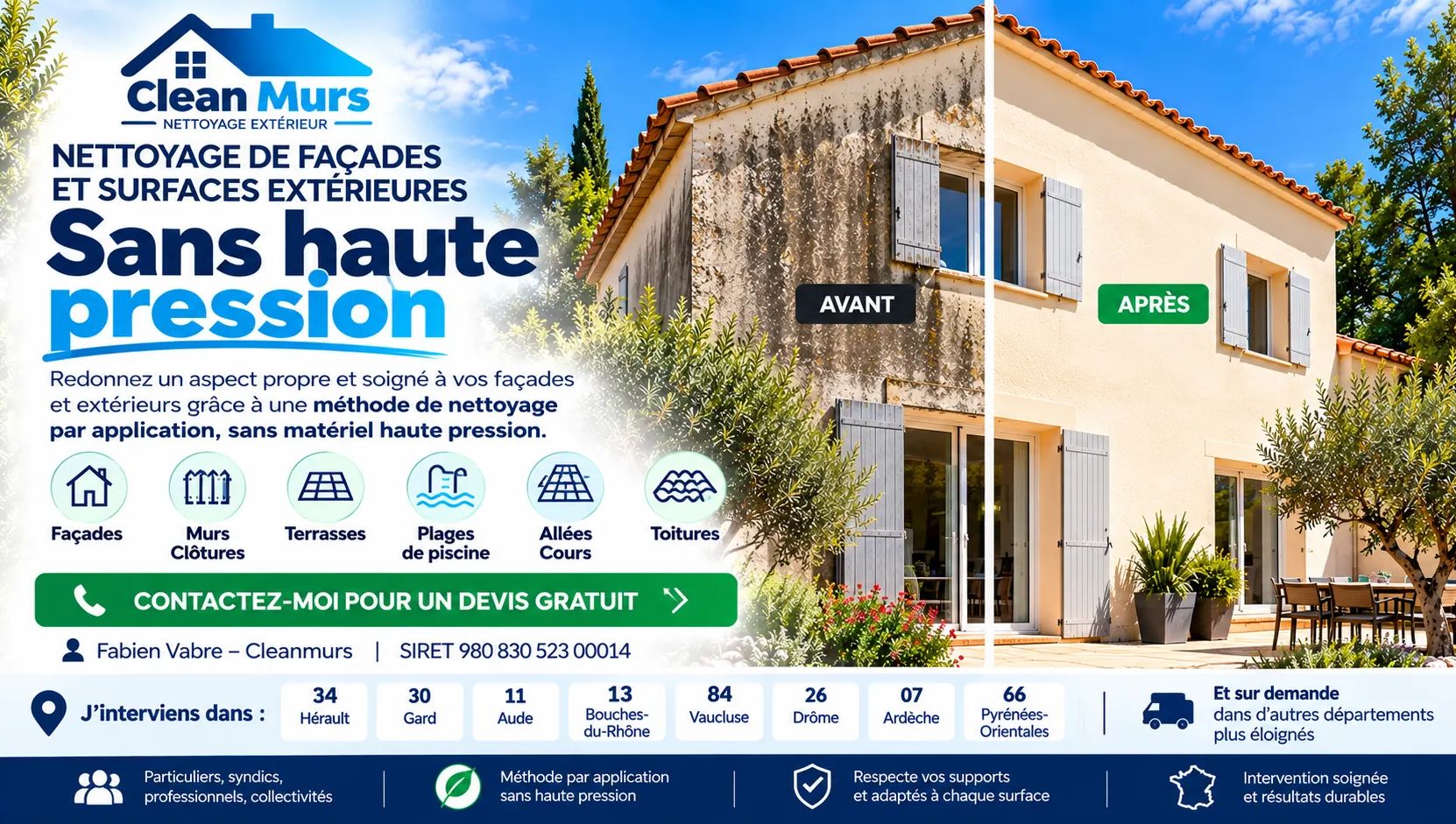 Nettoyage de façade sans haute pression Cleanmurs